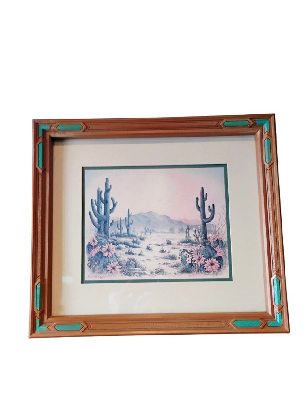 Vtg Desert Landscape Art by Kathleen English Pitts Southwestern Frame - READ